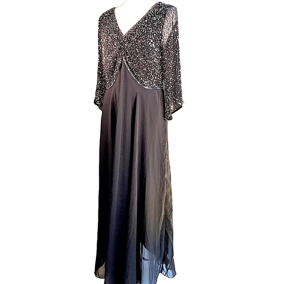 J Kara Black Beaded Formal Gown. S3 - Picture 4 of 14